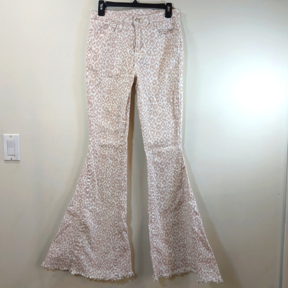 Altar'd State Cheetah print bell bottom jeans, pink / cream, size M - Picture 1 of 11